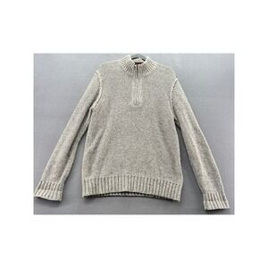 7Diamonds Sweater Mens Grey Quarter Zip Sweater Flecked Knit Mock Neck Large